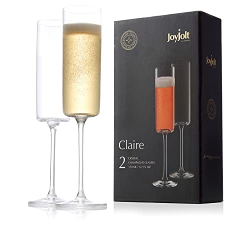 JoyJolt Champagne Flutes – Claire Collection Crystal Champagne Glasses Set of 2 (5.7 oz.)