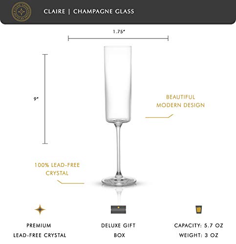 JoyJolt Champagne Flutes – Claire Collection Crystal Champagne Glasses Set of 2 (5.7 oz.)