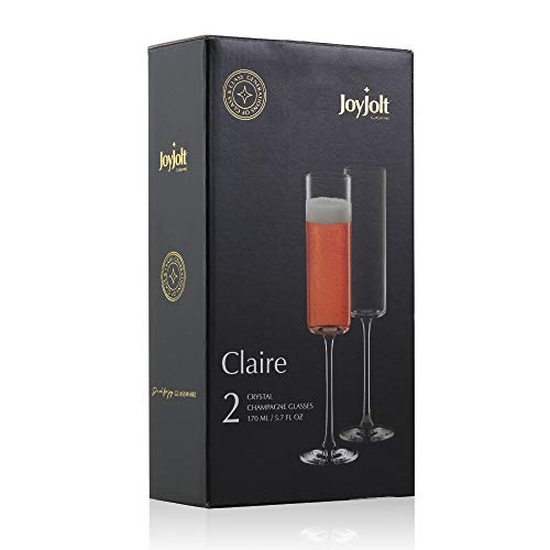 JoyJolt Champagne Flutes – Claire Collection Crystal Champagne Glasses Set of 2 (5.7 oz.)