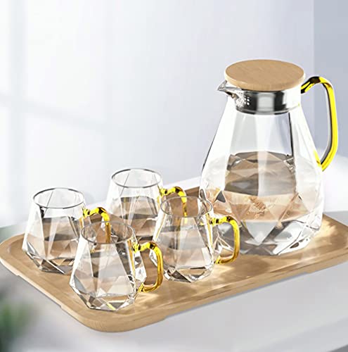 DUJUST Glass Pitcher Set (68 oz) with 4 Cups & 1 Tray
