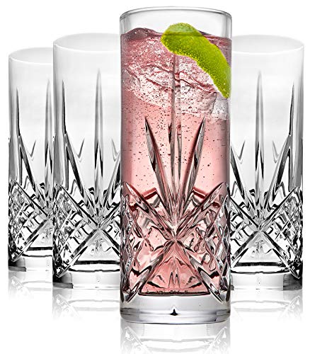 Godinger Tall Beverage Glasses Collins All Purpose Drinking Glasses- Dublin Collection, SET OF 4