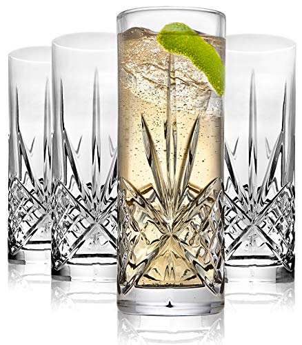 Godinger Tall Beverage Glasses Collins All Purpose Drinking Glasses- Dublin Collection, SET OF 4